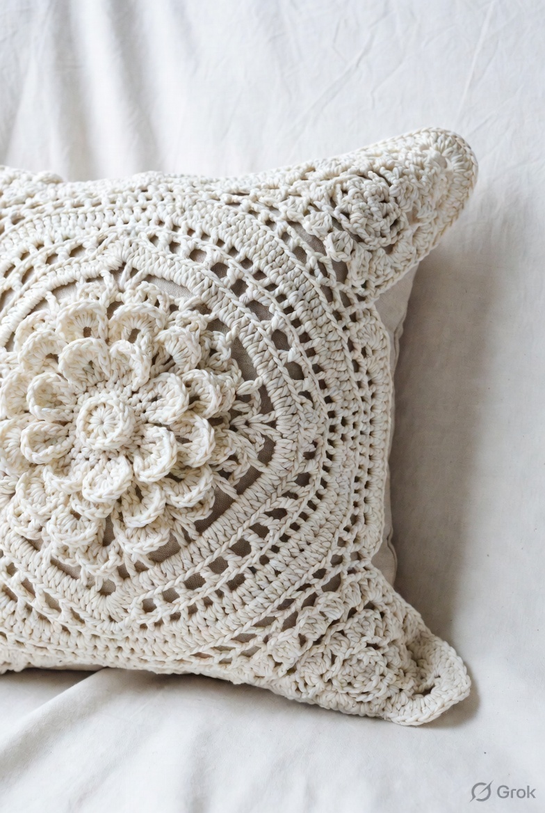 Floral Crochet Cushion Cover