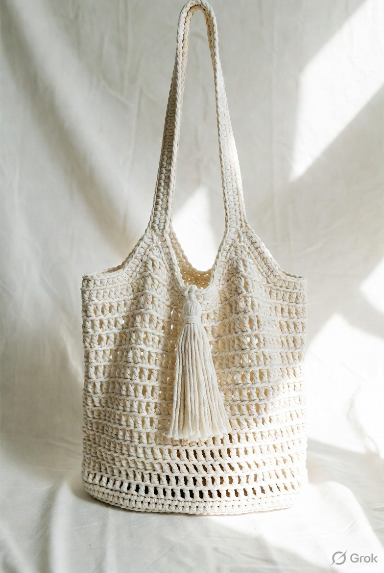 Ivory Bloom Crochet Tote