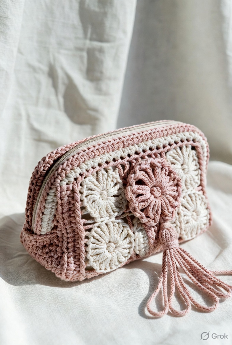 Rosé Crochet Vanity Pouch