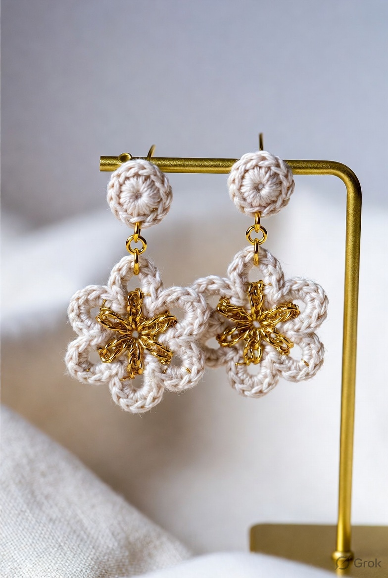 Golden Bloom Crochet Earrings